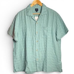 J Crew Mens Sage Green Textured Linen Cotton Camp Collar Shirt CJ001 Large NWT